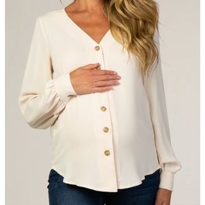 PinkBlush Ivory Button Up Maternity Blouse